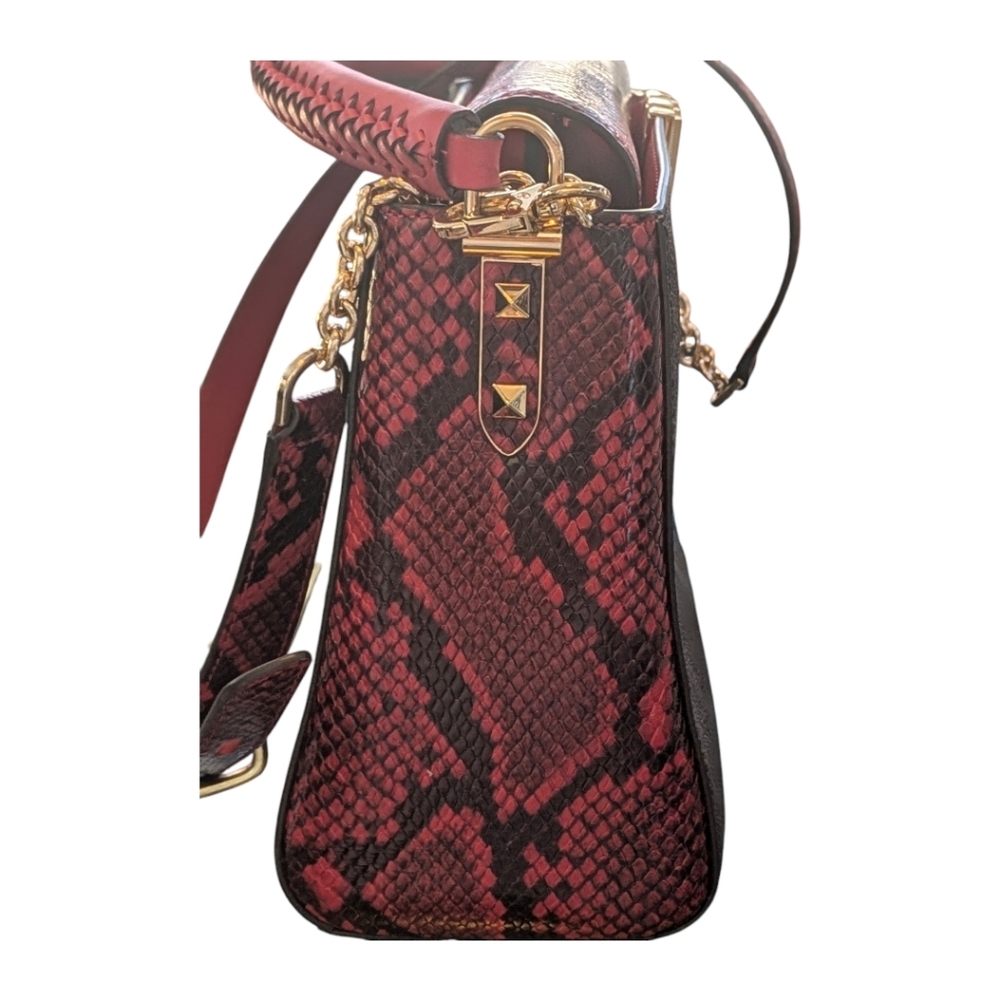 LIKE NEW MICHAEL Kors SET Karlie Crimson Logo Print Faux Snake Textured Leather - Picture 7 of 13